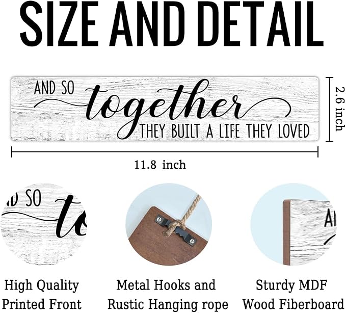 AGMDESIGN And So Together They Built A Life They Loved Wood Sign, Above Bed Wall Decor for Shelf Door, Wooden Plaque for Farmhouse Bedroom Kitchen Entryway, Heartwarming Gifts for Married Couples - Image 2