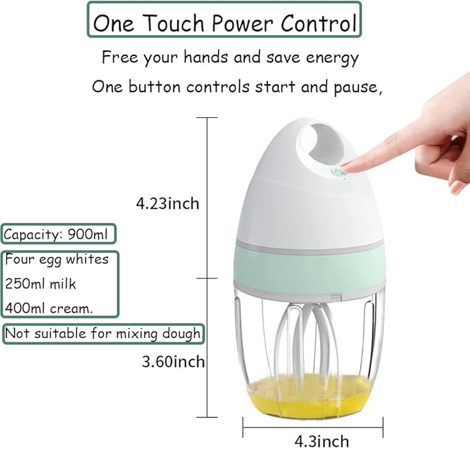 MIGECON Stand Mixer Electric Kitchen Mixer Egg Stand Shampoo Frother Milk Frother Hands-f r e e Mixer Electric Whisk Drink Mixer for Food Whipping,Whisk Egg White,Cake Mixer, Milk Foamer Frother 900ml