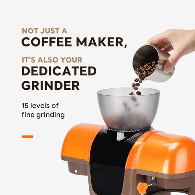 20 Bar Espresso Machine with Grinder & Steam Wand - Semi Automatic Coffee Maker, NTC Intelligent Temp Control, 58mm Stainless Steel Portafilter, One-Touch Panel for Home Barista (Removable Water Tank)
