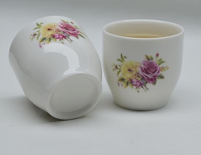 Porcelain Teacup, 5oz Cups Painted Flowers Coffee Tea Water Pot Ceramic Kettle Tea pot Accessories (cup*4)