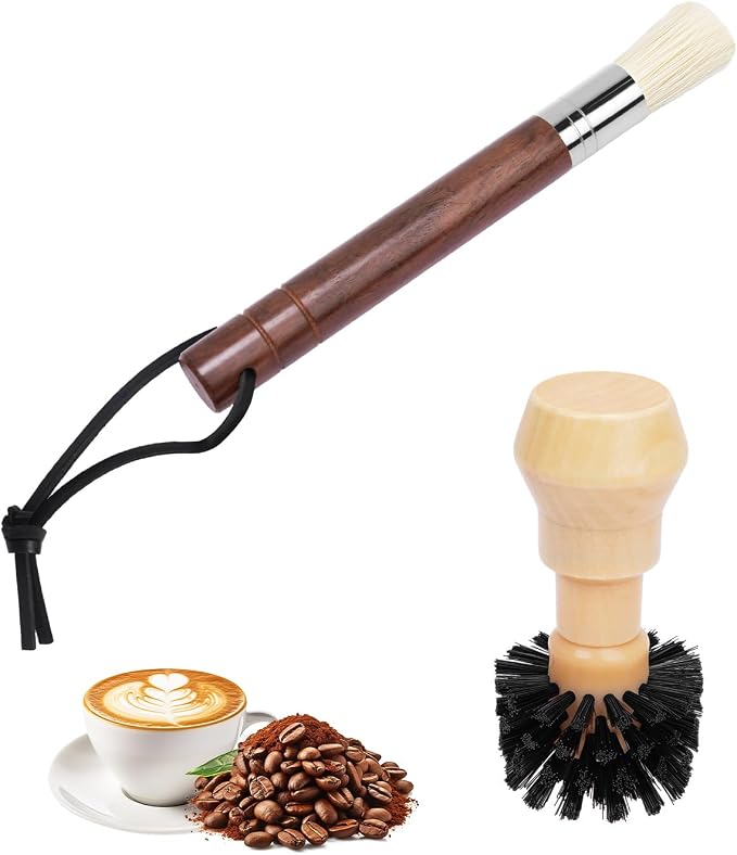 Espresso Brush Kit – Compatible with Espresso Machines, Coffee Grinders - Espresso Tool Kit for Machine, Grinder, Countertop(Black Hog Bristle + Powder Bowl Brush, 2 Pack) by PROKITCHEN