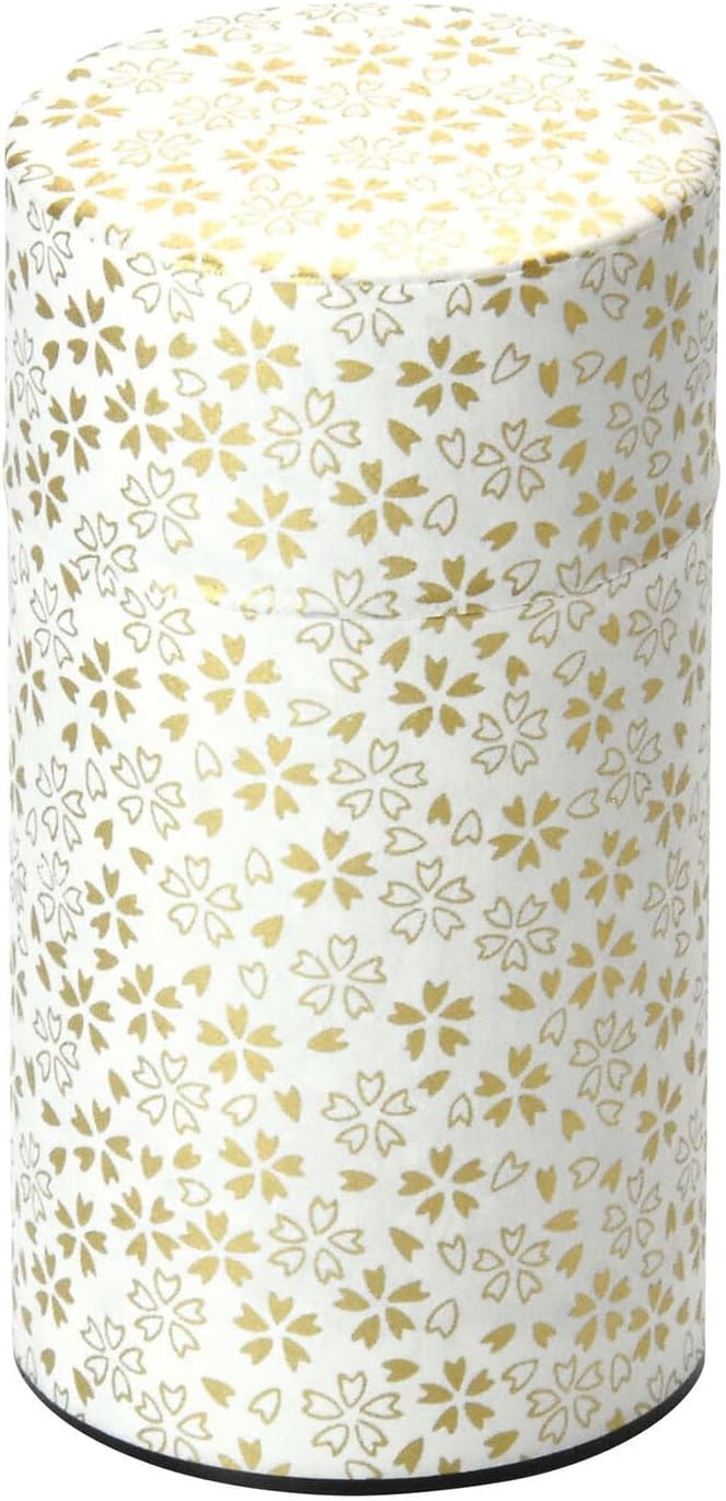 Japanese Pokkan Matcha Coffee Spice Tea Tin Canister Washi Paper Storage with Lid 7.05 oz Capacity (Kenran Hana)