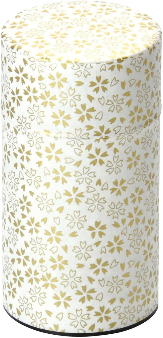 Japanese Pokkan Matcha Coffee Spice Tea Tin Canister Washi Paper Storage with Lid 7.05 oz Capacity (Kenran Hana)