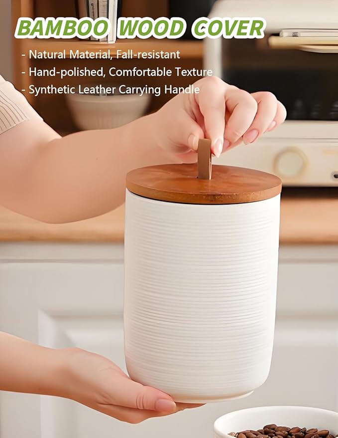 Ceramic Canister Set with Airtight Seal Lid, Kitchen Canisters for Countertop, White Canisters Sets for Flour, Coffee, Bean, Sugar, Tea, Spices and More, Home Decor (Set of 3)