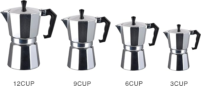 J&V TEXTILES Stovetop Espresso and Coffee Maker, Moka Pot for Classic Italian and Cuban Café Brewing, Cafeteria, (3-Cup)