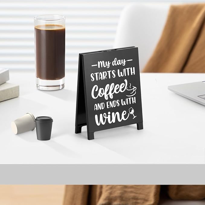 My Day Starts With Coffee Ends With Wine Desk Decor Sign Retro Coffees Shop Table Display for Home Office Kitchen Bar Cafe Counter Bookshelf Christmas Gift for Coffees Lovers Barista Friends
