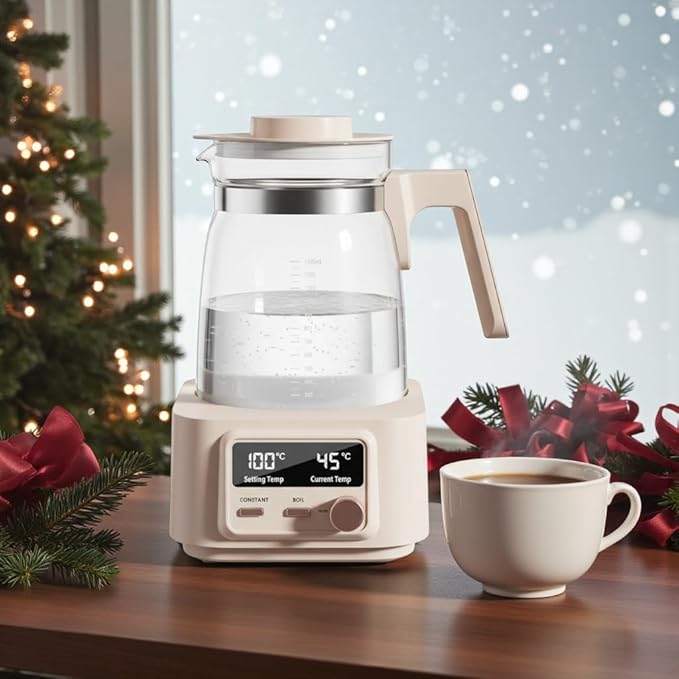 Babysmooth Smart Kettle Pro Glass Electric Kettle, 1.3L Digital LED Kettle with 40-100°C Temperature Control, 72H Auto Keep Warm, Silent Operation, BPA-Free for Baby Formula, Tea & Coffee Brewing