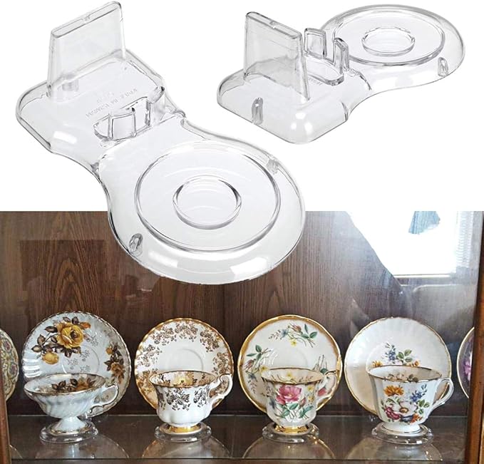 Hipiwe Acrylic Tea Cup Saucer Display Stands Clear Dinnerware Display Easel Stand Teacup Sets Plate Holder,Pack of 8 (8pcs,Short Legs)