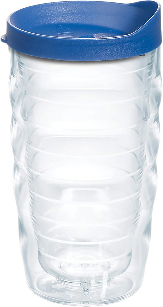 Tervis Clear & Colorful Lidded Made in USA Double Walled Insulated Tumbler Travel Cup Keeps Drinks Cold & Hot, 10oz Wavy, Blue Lid