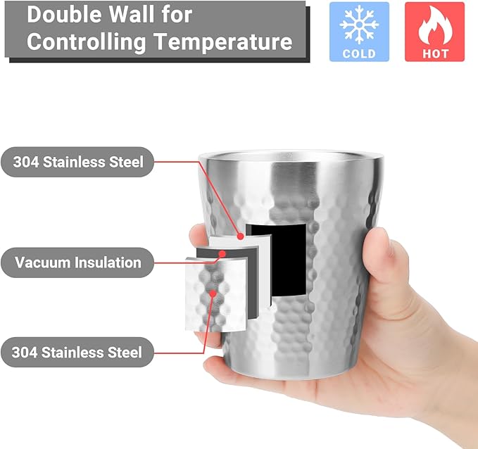 Stainless Steel Cups Double Wall, 10 oz Insulated Tumbler, 4 Pack Unbreakable Stackable Water Tumblers Vacuum Insulated Metal Cup Premium Drinking Glasses for Travel Camping Home Outdoor