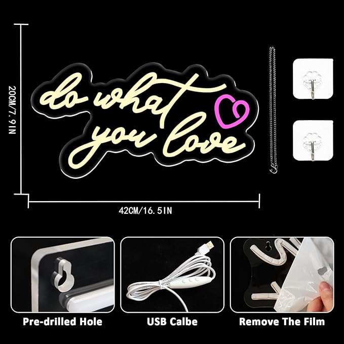Do What You Love Neon Sign for Wall Decor, Warm White Letters Neon Light Dimmable USB Powered LED Sign for Bedroom Home Bar Wall Decor Anniversary Valentine's Celebrations Wedding Party