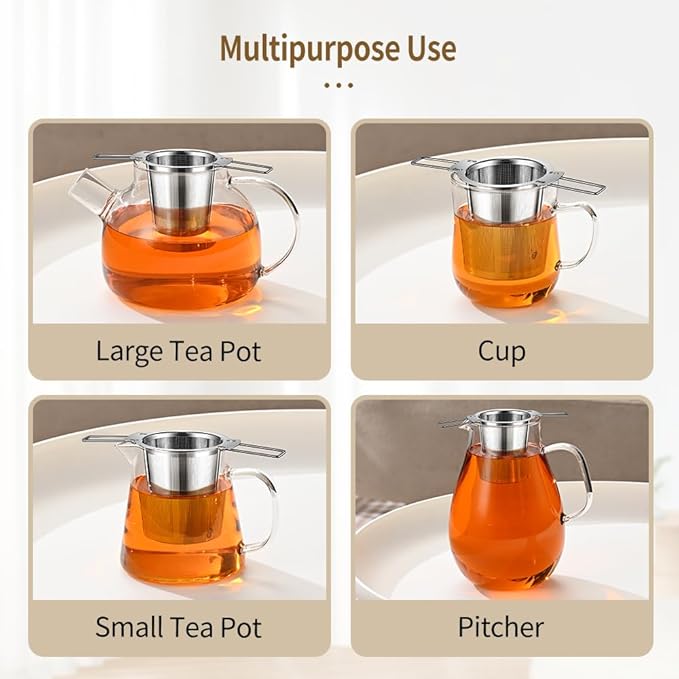 1Pack Long-Handled Tea Strainer with Drip Tray, BOMANSI BOMS Stainless Steel Tea Infuser Basket, Tea Infuser for Loose Leaf Tea, Fine Mesh Tea Diffuser, Loose Leaf Tea Steeper, Large Tea Infuser