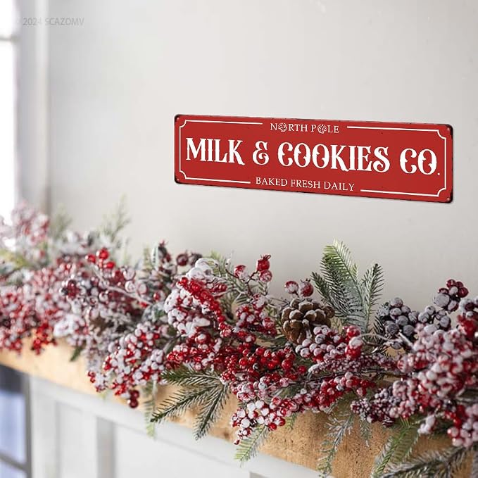 Christmas Metal Sign North Pole Milk Cookies Co Baked Fresh Daily Vintage Print Art Poster Tin Hanging Plaque for Home Kitchen Yard Cafe Coffee Bar Wall Decor Novelty Gift 16" x 4" - Image 4