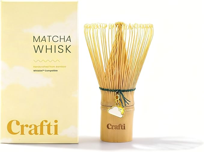 Matcha Whisk With Removable Whisklet™ Charm | Natural Bamboo | Included Matcha Whisk Charm: Golden Hour SunCloud Whisklet™