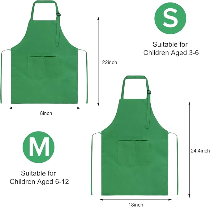 SINLAND Kids Aprons with Large Pocket 2 Pack | Adjustable Cooking Chef Aprons,Stain Resistant Toddler Apron for Baking Painting Gardening Boys Girls - Image 6