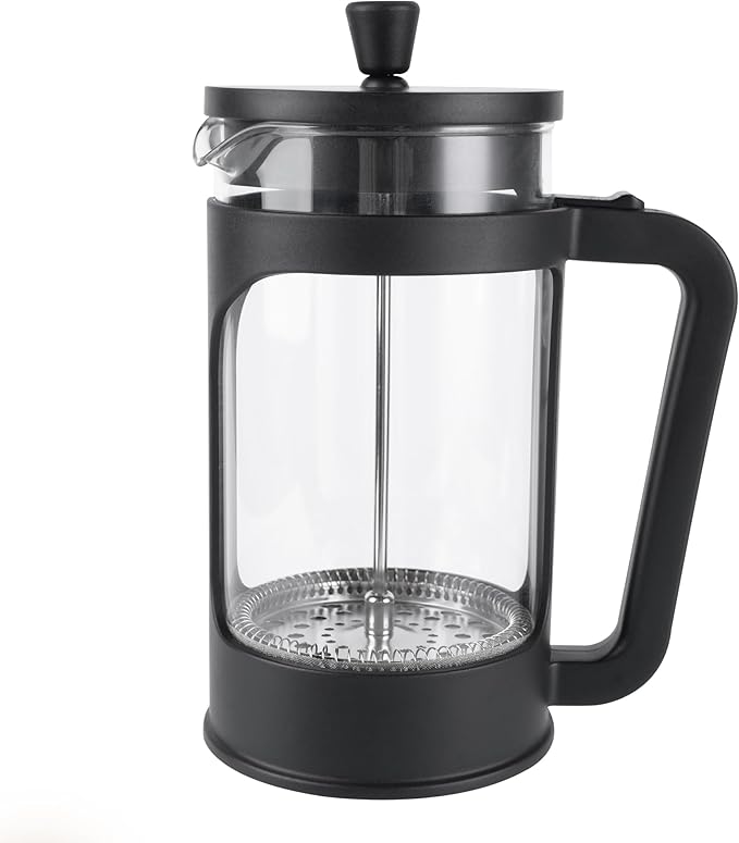 French press, borosilicate glass French press coffee maker, 3 layer stainless steel tea press,34oz large french press, suitable for home, office, kitchen, travel, fashion black