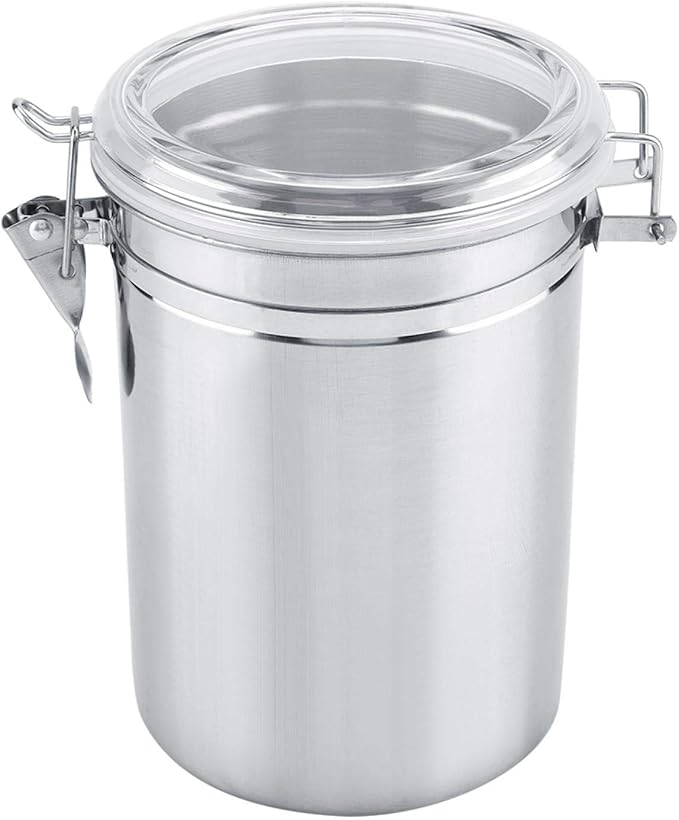 Joyzan Stainless Steel Coffee Canister, Airtight Ground Coffee Bean Storage Container Keep Fresh Organizer Jars Clear Clamp Lid Large Capacity for Kitchen Organization Pantry Tea Flour Sugar 1800ML