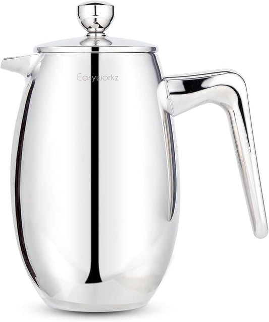 Easyworkz Nando French Press 12 oz Double Wall Insulated Thermal Coffee Maker,304 Stainless Steel Cafetiere