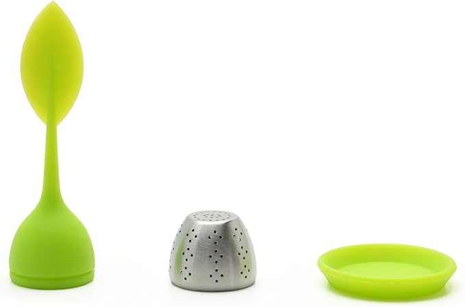 Ball Silicone Tea Infuser Strainer with Drip Tray Handle Steel Ball Silicone Leaf Lid