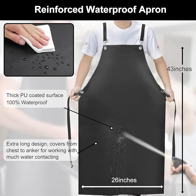 SHEOMERN Waterproof Apron 2-Pack - 43" Heavy Duty Chemical Resistant with X-Straps - for Dishwashing, Butchering, Lab Work, Pet Grooming