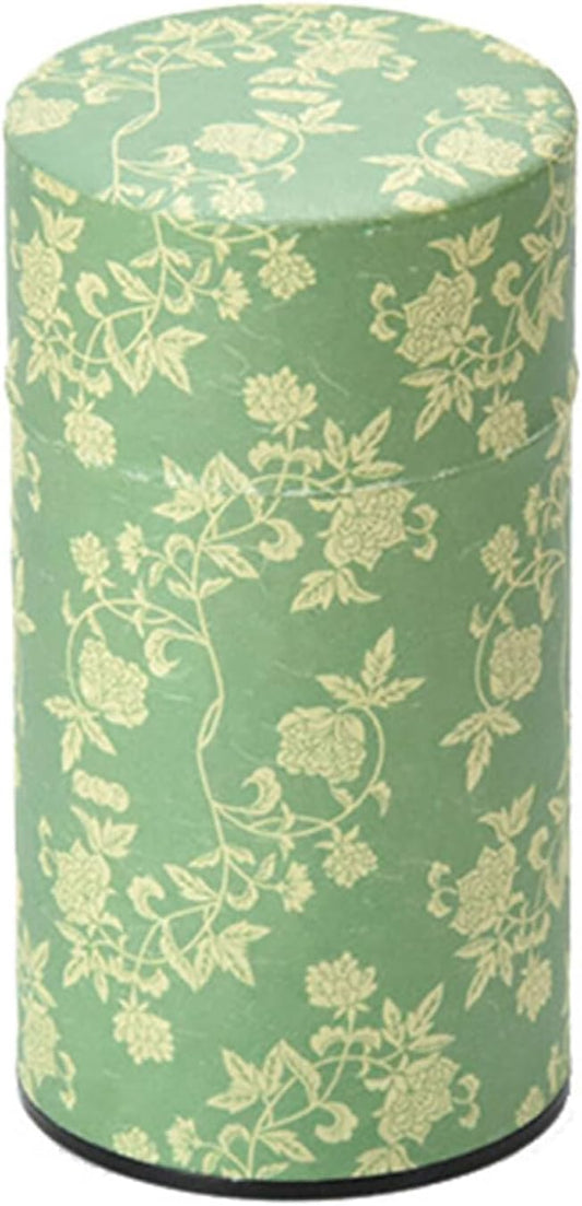 Japanese Pokkan Matcha Coffee Spice Tea Tin Canister Washi Paper Storage with Lid 7.05 oz Capacity (Hana Karakusa)
