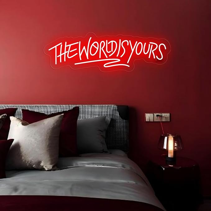 The World is Yours Neon Sign Dimmable World Yours LED Sign for Wall Decor USB Powered Neon Light for Man Cave Home Bar Bistro Club Cafe Wedding Game Room Birthday Gift Graduation Party - Image 2