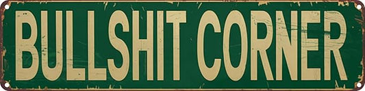 Bullshit Corner Metal Sign 4x16in Funny Man Cave Plaque for Garage Bar Farmhouse Wall Home Decor Vintage Art