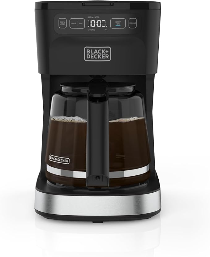 BLACK+DECKER CAFÉCRAFT 12-Cup Programmable Coffee Maker, Stainless Steel Drip Coffeemaker with Vortex Showerhead, Strength Selector, Sneak-A-Cup, Keep Warm