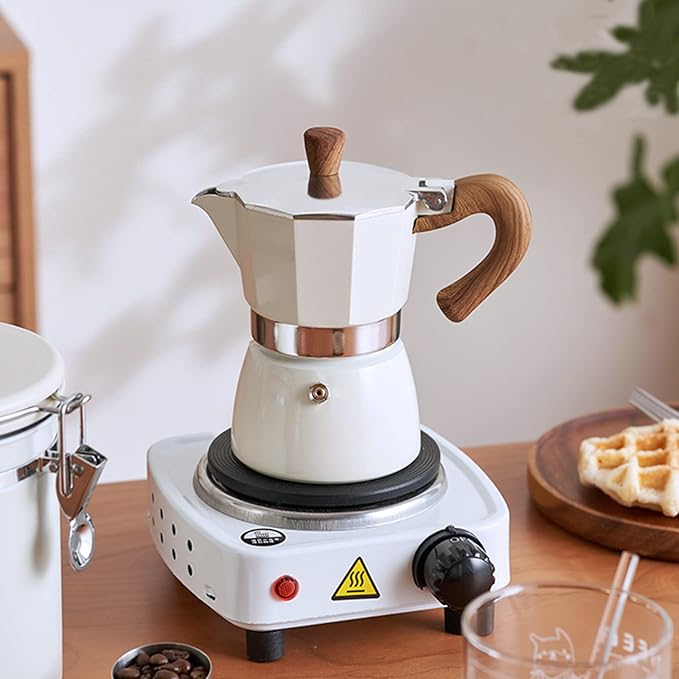 Coffee Pot, Moka Pot Italian Coffee Maker 3 cup/5 OZ Stovetop Espresso Maker for Gas or Electric Ceramic Stovetop Camping Manual Cuban Coffee Percolator for Cappuccino or Latte