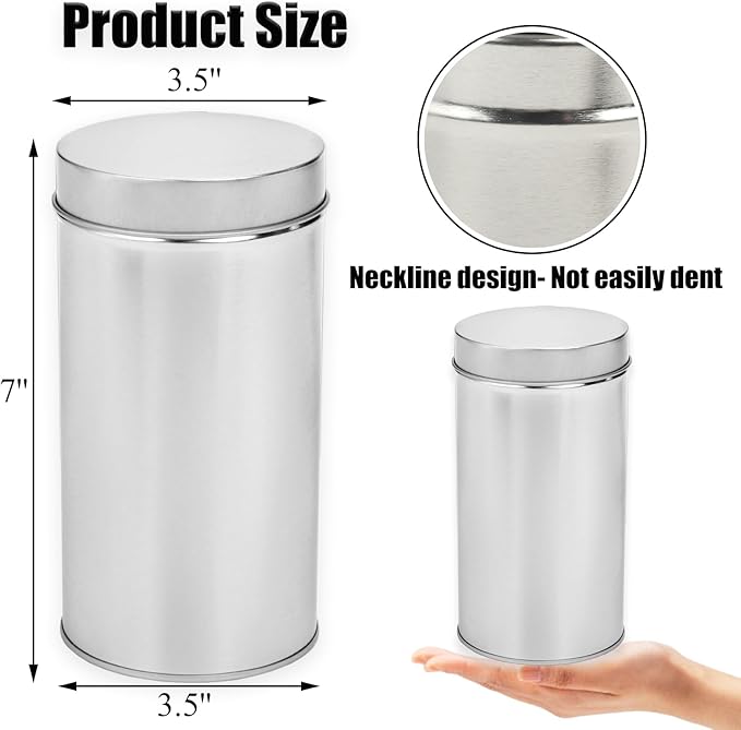 Yesland 8 Pack Tea Tin Canister with Airtight Double Lids, 32 Fluid oz Tea Storage Organizer Tin Can Box Round Loose Leaf Tea Kitchen Canisters for Coffee, Candy, Herbs and Spices(Silver)