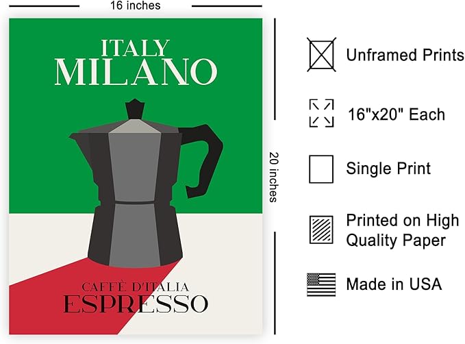 Poster Master Moka Pot Print - Espresso Poster - Italian Coffee Art - Great Gift for Barista, Coffee Lovers, Café Owner - Perfect Wall Decor for Dining Room, Kitchen - 16x20 UNFRAMED Wall Art