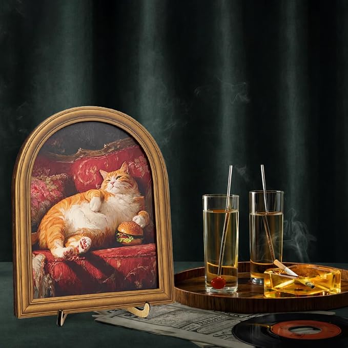 3D Funny Lazy Cat Wall Art Sign for Kitchen Decor, Food Lover Cat Portrait Wall Decor, 8x10 Inch