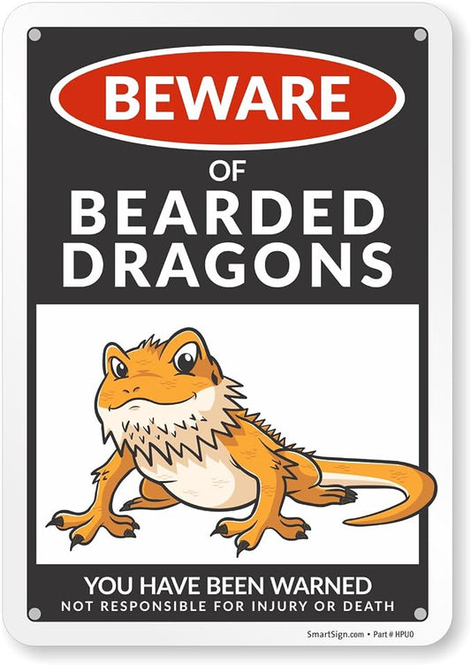 SmartSign Funny Beware Of Bearded Dragons Warning Sign - 10"x7", 40 mil Laminated Rust-free Aluminum - Metal Signs for Wall Decor, Outdoor, Patio, Gifts, Cafe - Dragon Theme, Made in USA by SmartSign