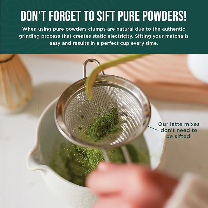 Jade Leaf Matcha Traditional Matcha Starter Set (Bamboo Whisk and Scoop, Stainless Steel Sifter) and Organic Ceremonial Matcha (30g Pouch)