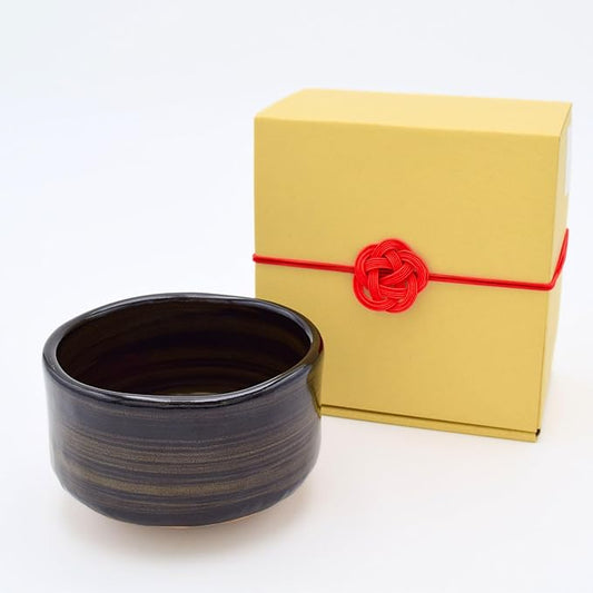 Product of Gifu Japan Ceramic Matcha Bowl, Handmade Chawan Japanese Green Tea Cup, Matcha Mixing Bowl, 400ml 13.6 oz, Brush Stroke Pattern, Black, Japanese Gifts