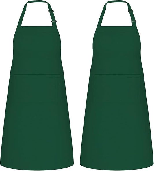 NLUS 2 Pack Kitchen Aprons with 2 Pockets for Women Men, Chef Aprons for Baking BBQ Cooking, Green
