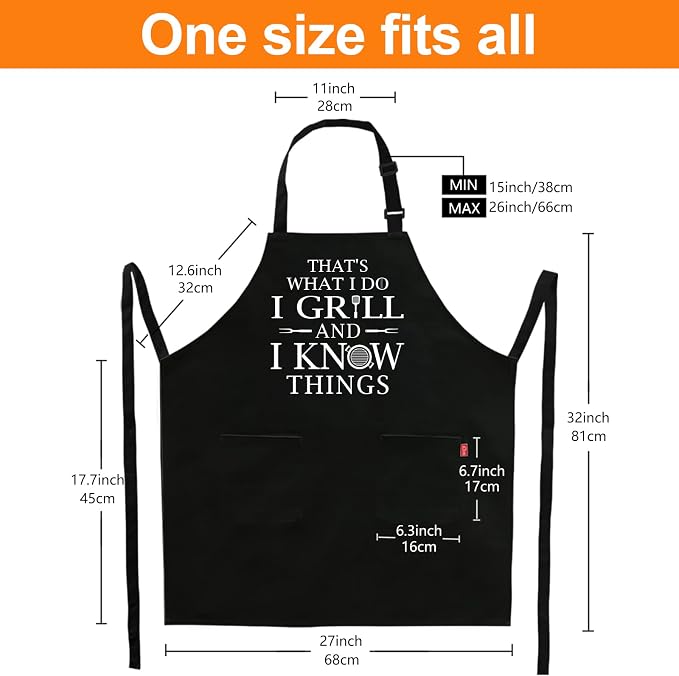 Funny Grilling Aprons for Men - BBQ Cooking Apron with 2 Pockets, Adjustable Neck Strap and 40" Long Ties - That's What I Do I Grill and I Know Things - Image 4
