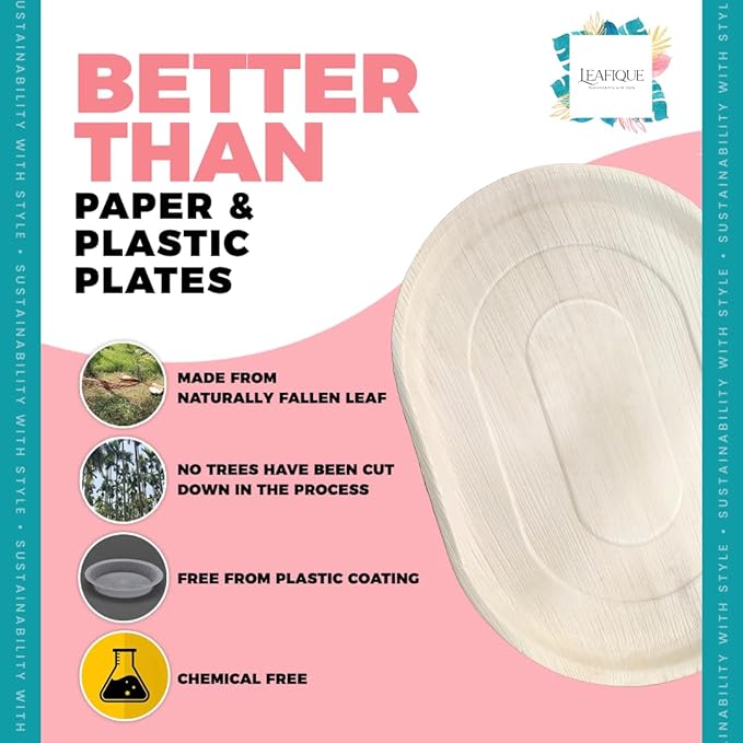 22 x 12 Inch Oval Trays (Pack of 10) – Eco Friendly Bamboo Charcuterie Boards, Better Than Disposable Paper and Plastic Plates | Compostable and Biodegradable Party Platters