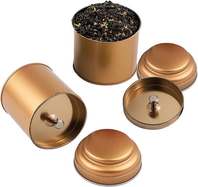6 Pack Tea Tin Canister with Airtight Double Lids for Loose Tea, Mini Tea Storage Containers Round Tin Canister for Storage Teas Bags Coffee Sugar，8 Fluid Oz, Rose Gold