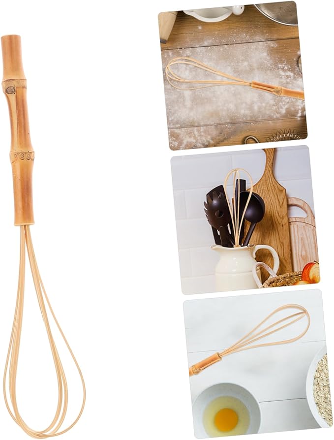 Manual Egg Beater Bamboo Handle Multipurpose Kitchen Whisk for Egg Dough Flour Comfortable to Hold Dishwasher Safe