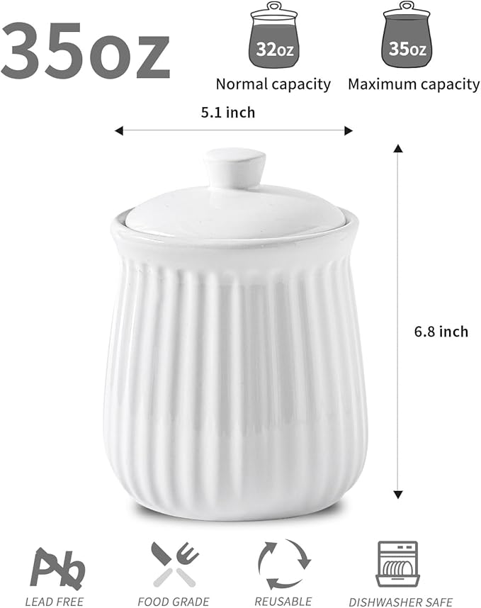 HASENSE Kitchen Storage Containers, 35 oz Kitchen Canister with Airtight Lids, Cookie Candy Jar for Coffee Beans, Tea-leave, Sugar, Salt, Flour, Spice, Coffee Container, Housewarming Gift, White
