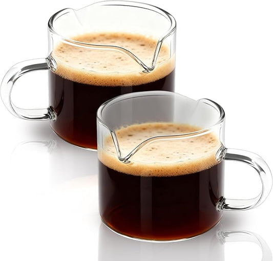BCnmviku Shot Glasses Espresso Parts Double Spouts Milk Cup Clear Glass (Clear Glass-2Pack)