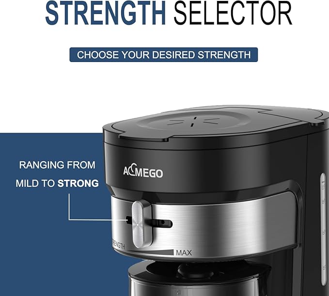 Iced Tea Maker, Brewing System with 2.5-quart Glass Pitcher, sliding strength selector, Stainless Steel Decoration, Reusable Filter (Black)