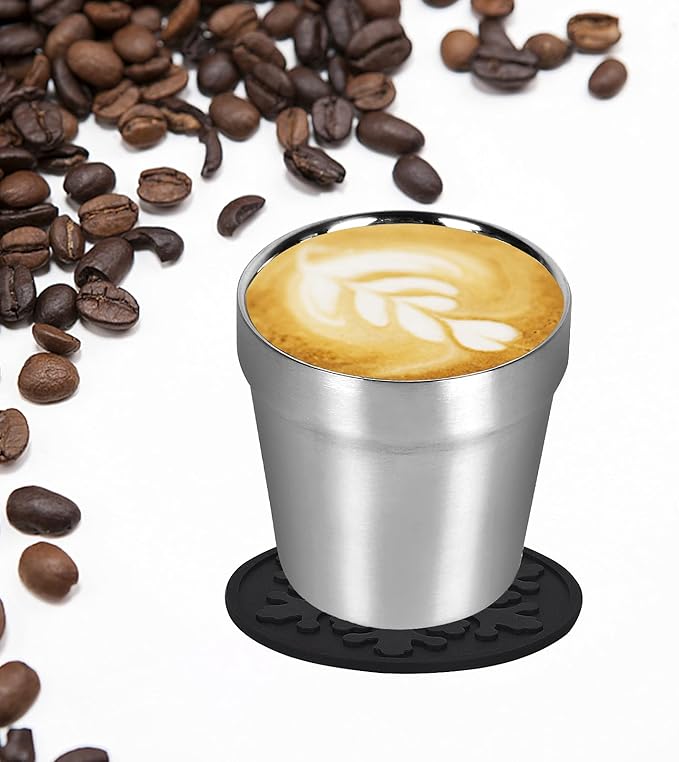 Youda Stainless Steel Double Walled Insulated Cups(Set of 4) Stackable, Coffee Cup/Tea Cup/Chilling Beer Glasses, Great for Toddlers, for Travel, Outdoor, Camping&Everyday(6 oz, Silver)