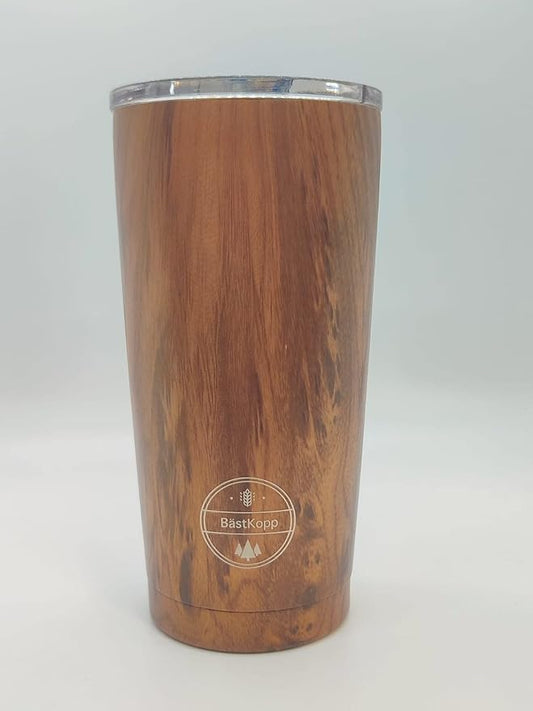 20 OZ Vacuum Insulated Double Wall 18/8 Stainless Steel Coffee Tumbler, Tall Cup, Beautiful Wood Design, With Durable Lid