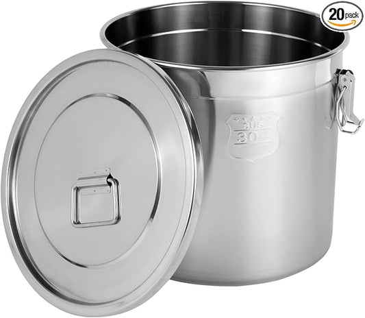 5.5Gal 304 Stainless Steel Airtight Canister with Lid and Locking Clamp, Rice Cereal Grain Canisters Container, Metal Rice Bucket for Kitchen,Dog Food, Bird Seed, Coffee, Cookies Storage(Silver-21L)