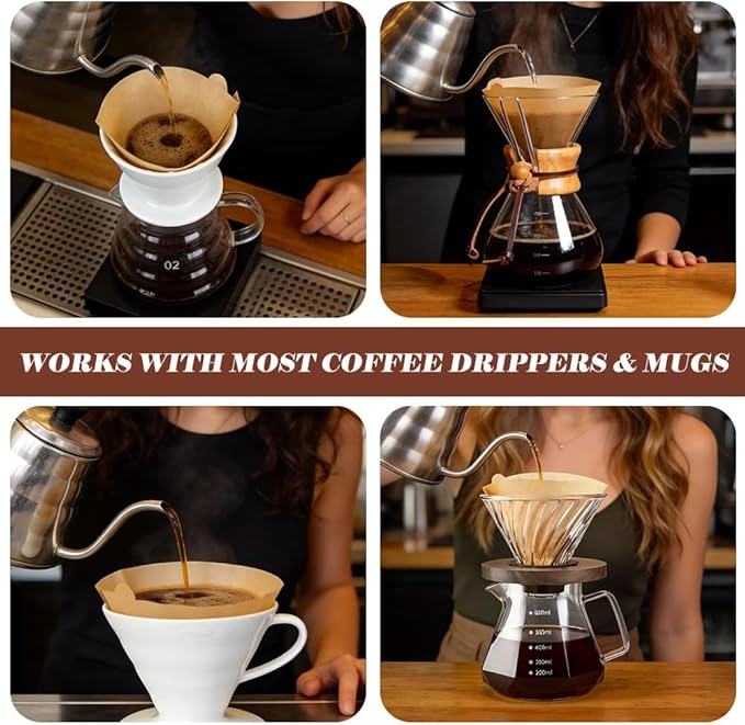 YQL 400 Count Coffee Filters, #2 Natural Brown Cone Filter Paper Compatible with Pour Over Drippers & Coffee Makers, Unbleached Disposable U-Shaped Filters, Clean Taste & Strong Design