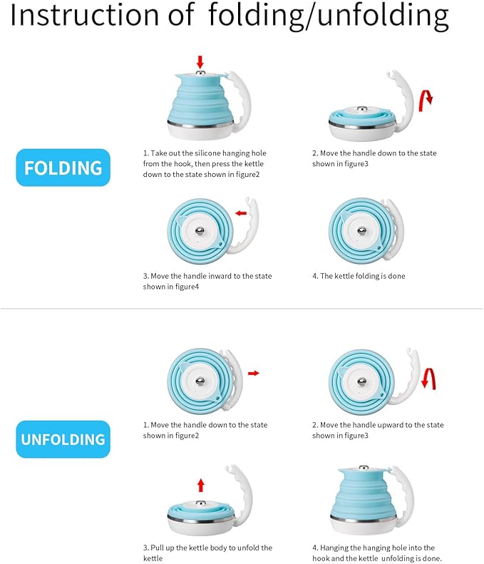 Ultrathin Food Grade Silicone Travel Foldable Electric Kettle Variable Temperature Control with Travel Bag, Dual Voltage & Auto Shut off & Boil Dry Protection & Keep Warm, 555ML 100-240V US Plug