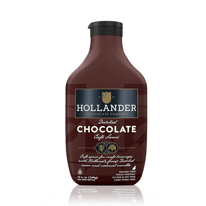 Hollander Dutched Chocolate Cafe Sauce | Vegan Friendly, GMO-Free, Gluten/Soy Free, Corn Syrup Free | 15 fl. oz. Squeeze Bottle by HollanderChocolateCompany