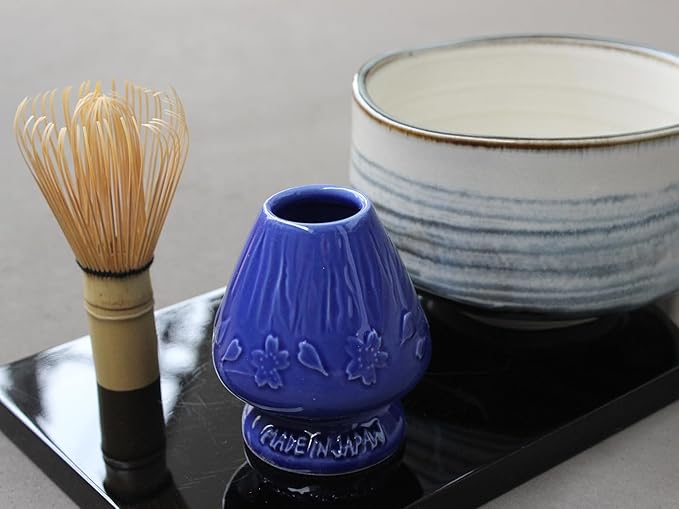 Japanese Tea Matcha Bamboo Whisk Holder Stand Chasen Naoshi Tea Accessory Porcelain Fuji Design (Blue)